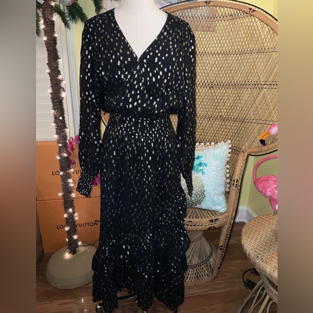 Lilly Pulitzer NWT Cristiana Midi Dress Onyx Metallic Clip $328 Size 6,8,12 - Picture 2 of 14